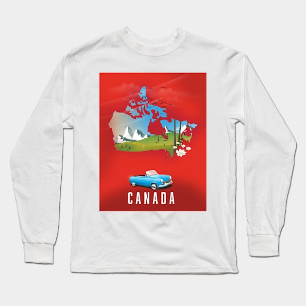 Canada Travel Map Long Sleeve T-Shirt by nickemporium1